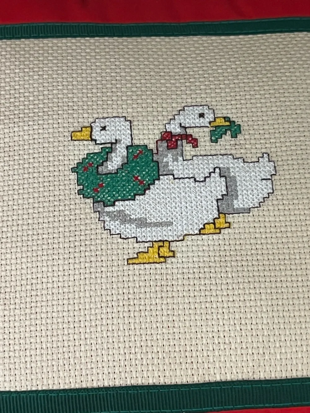 Vintage Handmade Needle Point Geese Christmas Holiday Pillows 10x10